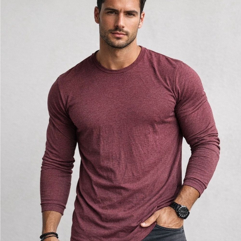 NEW Goodlife Tri-Blend Scallop Crewneck Long Sleeve T-Shirt - RED - XXL